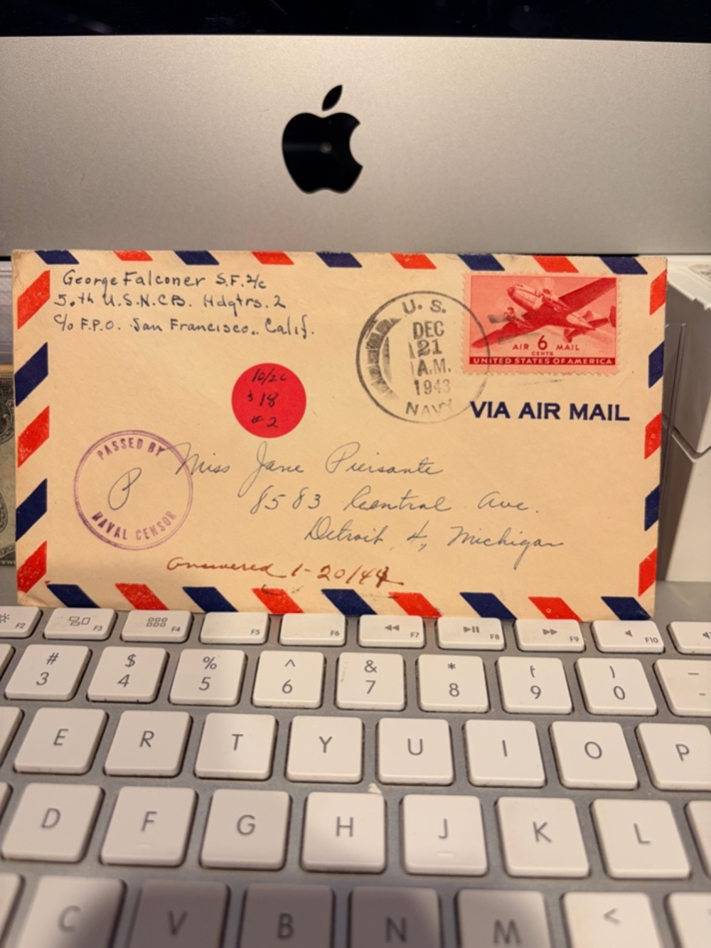 1943 WWII San Francisco Airmail Cover Mail Envelope #206600265597